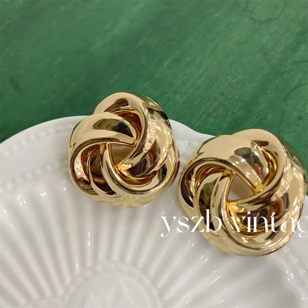 合金耳饰 复古素金环结型夸张大颗粒耳钉