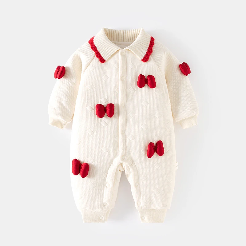 婴儿连体衣加棉对开女宝宝120克夹棉加厚秋冬装哈衣婴幼连身爬服