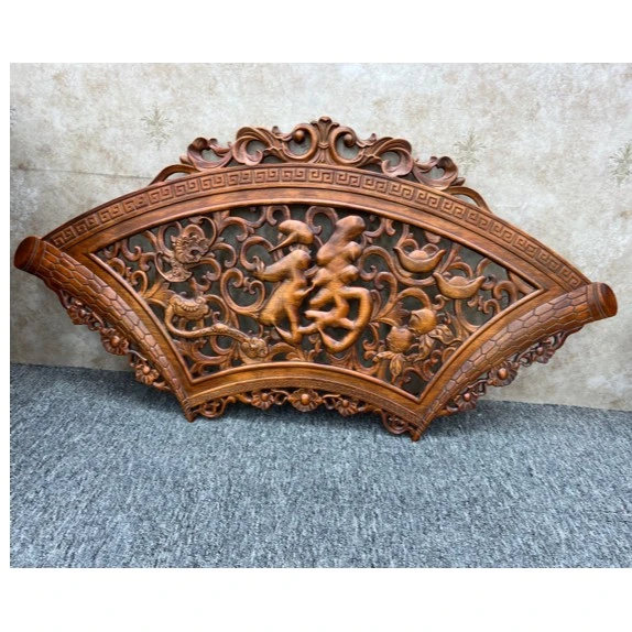 105*55福禄寿喜福扇形挂件 东阳木雕实木香樟木雕刻电视机背景墙