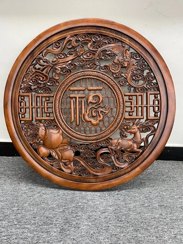 东阳木雕直径80cm福禄寿喜福 古色古香香樟木实木雕刻挂件