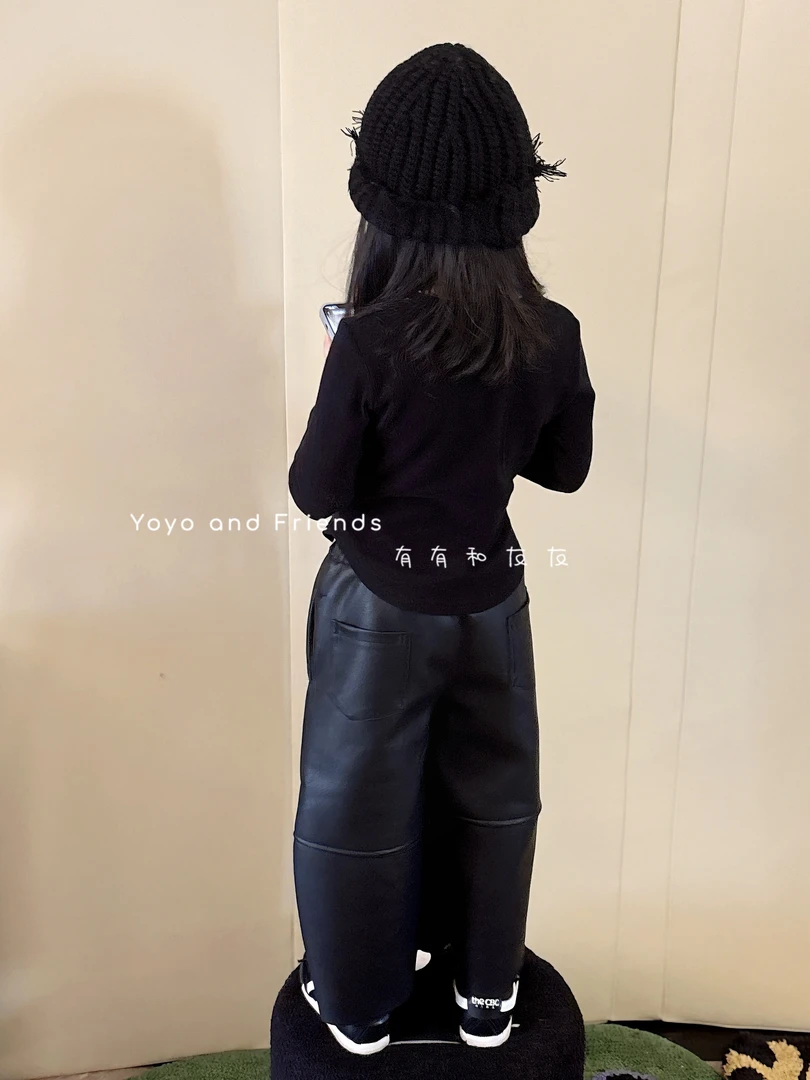 有有家·男女童秋冬款韩系超百搭时尚宽松加绒加厚直筒皮裤260