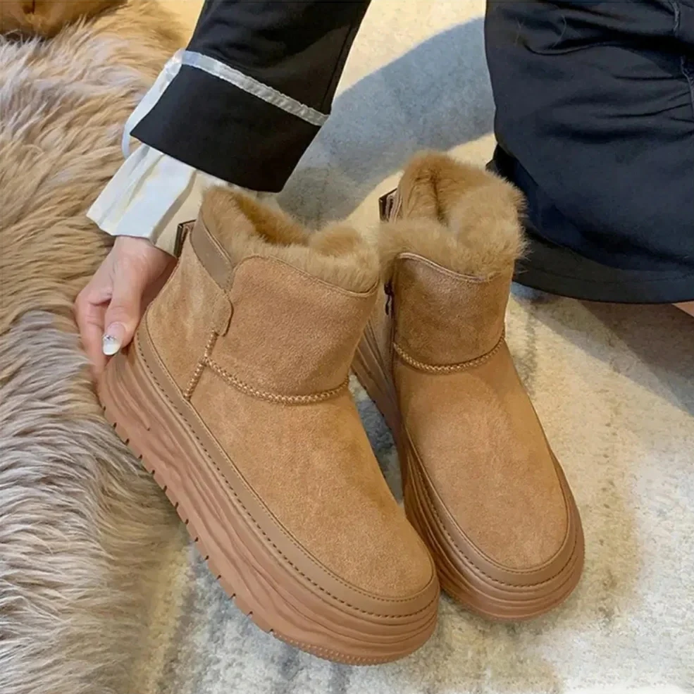 牛皮秋冬低帮雪地靴女厚底冬季真皮保暖女款棉鞋百搭加厚加绒靴子