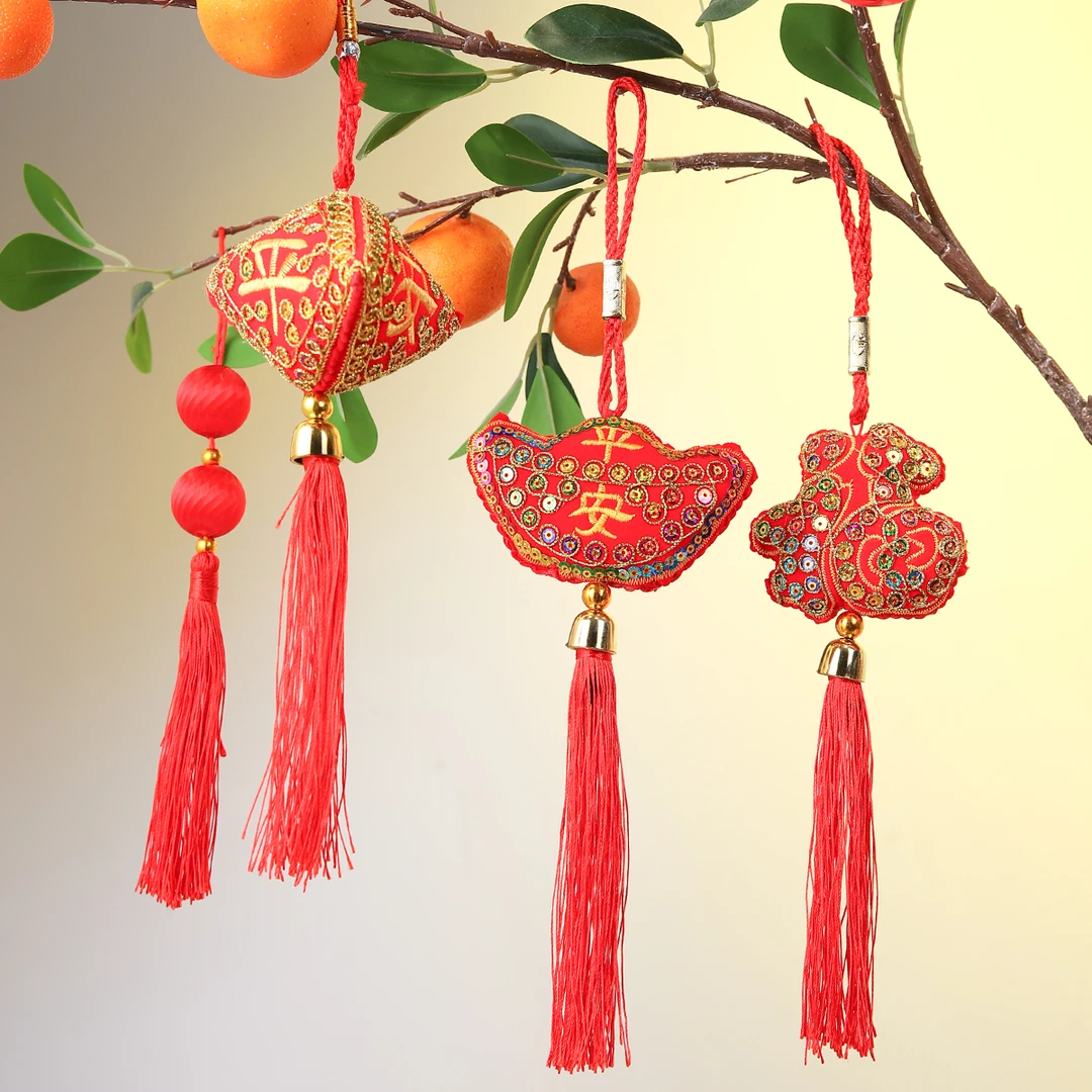 【花执】新年春节装饰品挂卡挂件蛇年小挂饰福桶福字挂牌盆布置