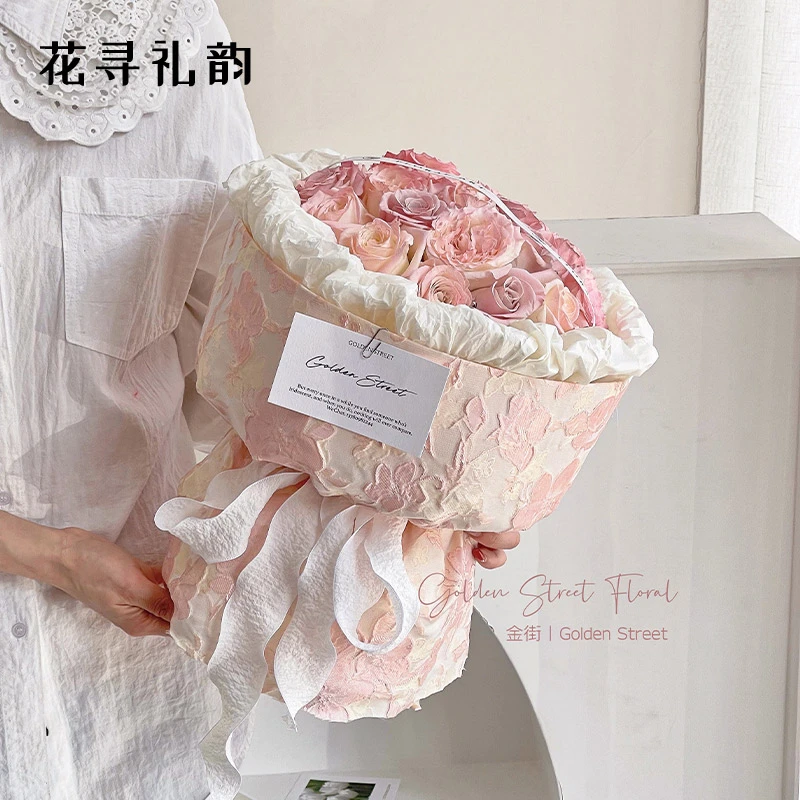 【花执】粉色樱花布艺面料刺绣小香风鲜花包装纸花艺手工材料
