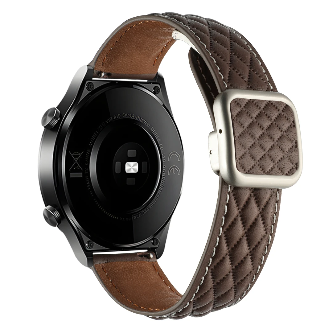 适用华为watch4手表带gt4真皮菱格纹gt3pro磁吸折叠金属扣gt2柔软