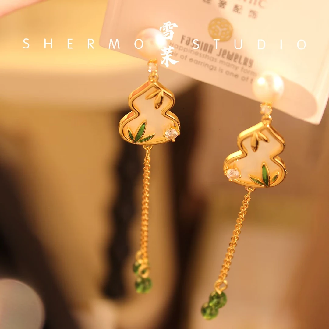 铜合金耳饰 M0011 国潮★【翠竹】山水国画手工耳饰