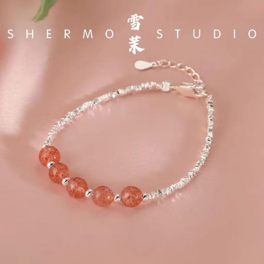 925银手链 M3012 国潮★【草莓热恋】通体纯银新草莓晶晶串珠手链