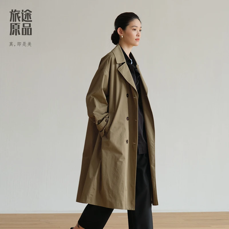 ltyp精梳高支高密棉气质风衣外套女春休闲过膝长款风衣
