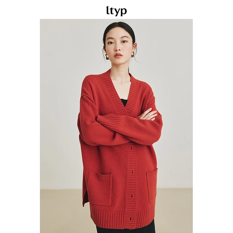 ltyp旅途原品美丽诺羊毛中长款V领针织开衫外套V154233193
