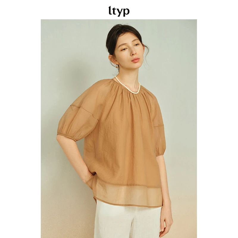 ltyp旅途原品 优雅碎褶泡泡袖小衫 时尚宽松轻薄衬衫Y156242260