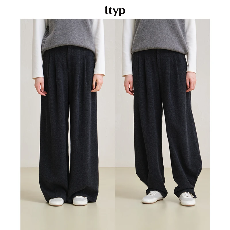 ltyp｜超细羊毛立绒两穿及地裤休闲直筒长裤女E104244086
