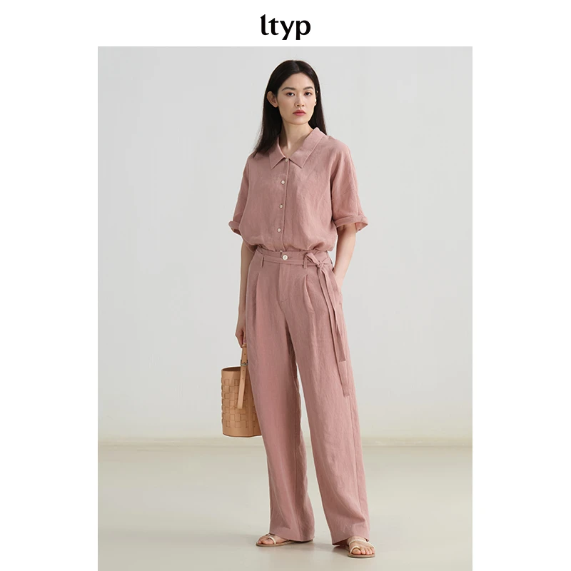 ltyp旅途原品汉麻/亚麻时髦率性休闲套装显瘦衬衫/及地直筒裤女