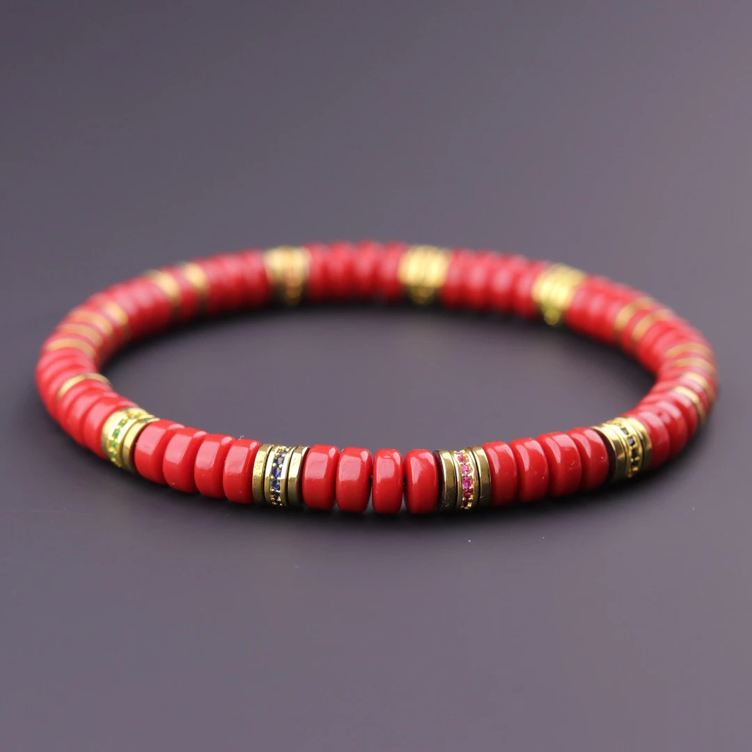 S6711-1雪巴琉璃药片（红）单圈手串文玩配饰