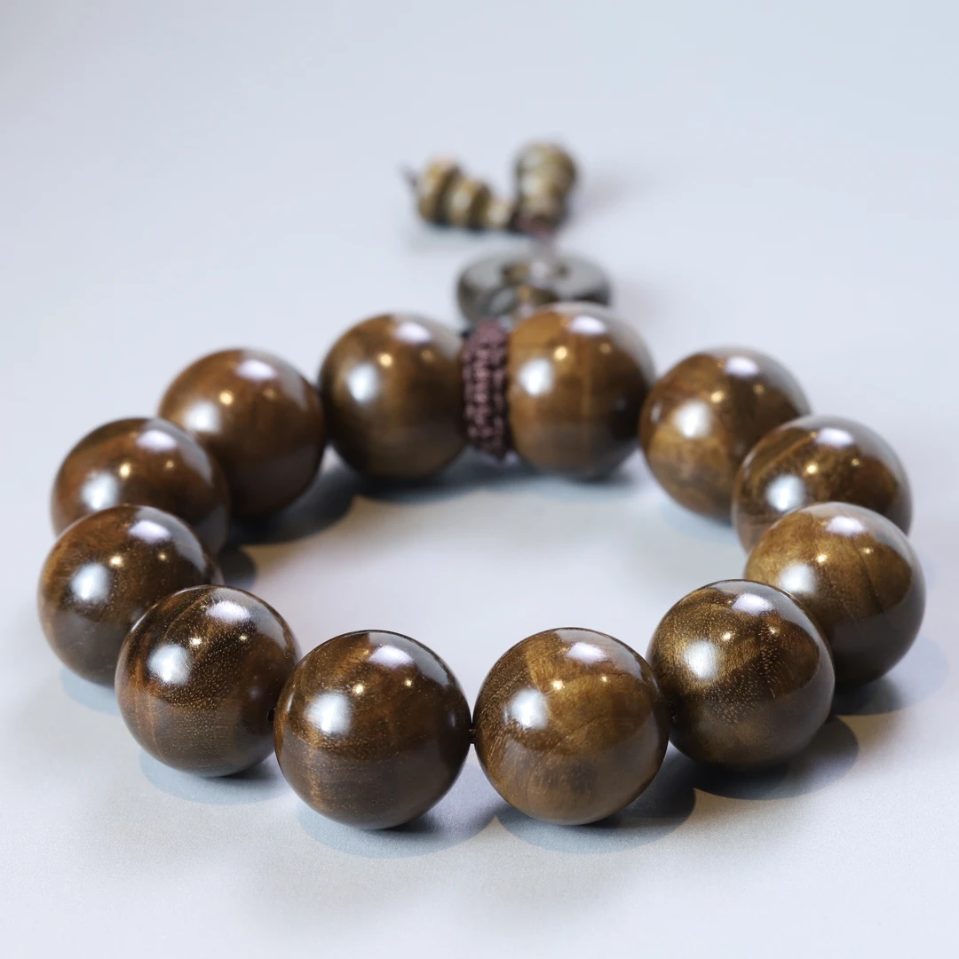 XY060 A++级阴沉金丝楠木水波纹20mm圆珠手串文玩木串