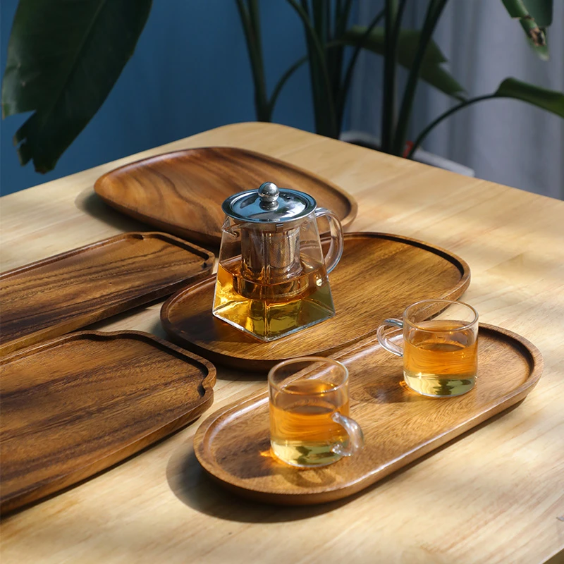 胡桃木透明长方形托盘复古商用日式干泡盘点心茶盘家用新中式轻奢