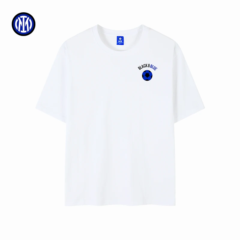 FCIM/国际米兰足球俱乐部蓝黑足球印花白色百搭圆领夏季T恤短袖