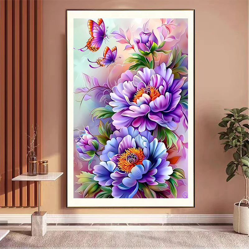 喜洋洋餐厅新款紫韵牡丹60x80大格45色满绣十字绣餐厅线绣diy