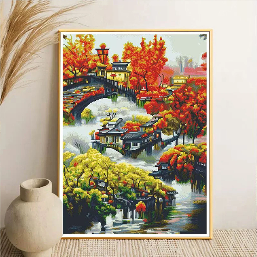 喜洋洋新款大格70X105梦幻秋客厅餐厅玄关手工刺绣绣花风景十字绣