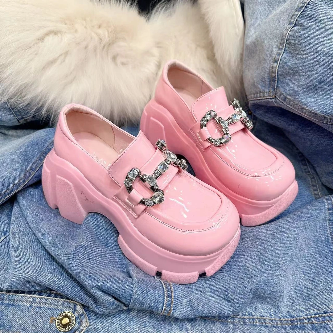 500-700缺码断号漆皮亮钻圆头时尚百搭厚底女款松糕鞋