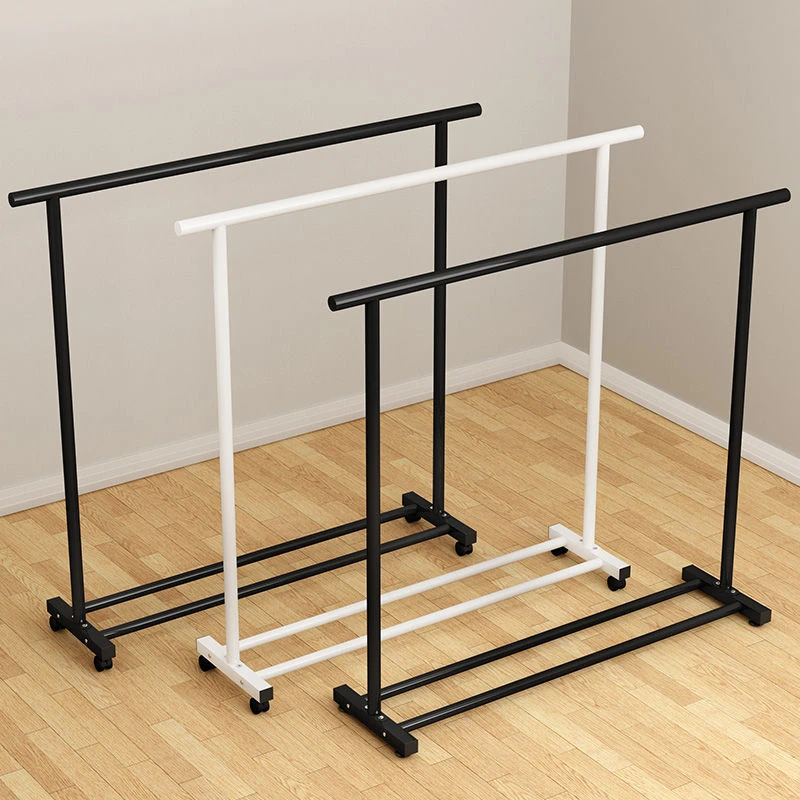 家用晾衣架落地简易卧室可移动挂衣架宿舍学生带滚轮凉衣服杆架子