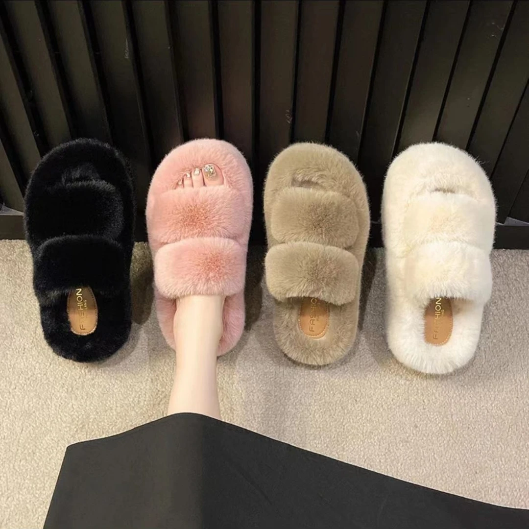 【专柜品质4】仙女风秋冬毛毛拖鞋时尚外穿松糕厚底百搭毛绒拖鞋
