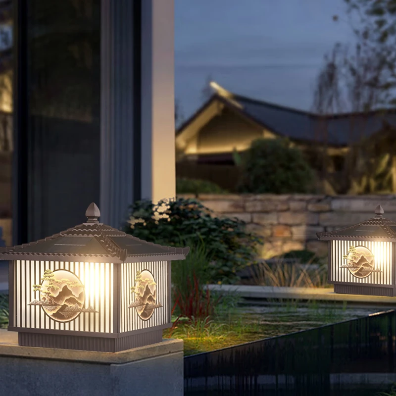 太阳能迎客松款户外庭院防水家用室外别墅门柱灯围墙柱子灯围墙灯