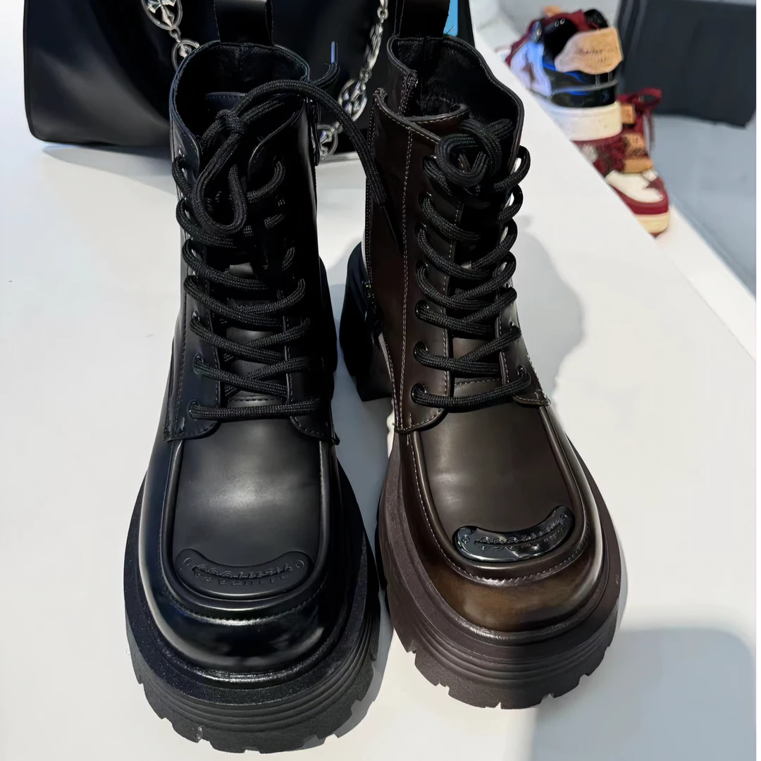 香港f3秋冬爆款厚底增高系带拉链马丁靴11670