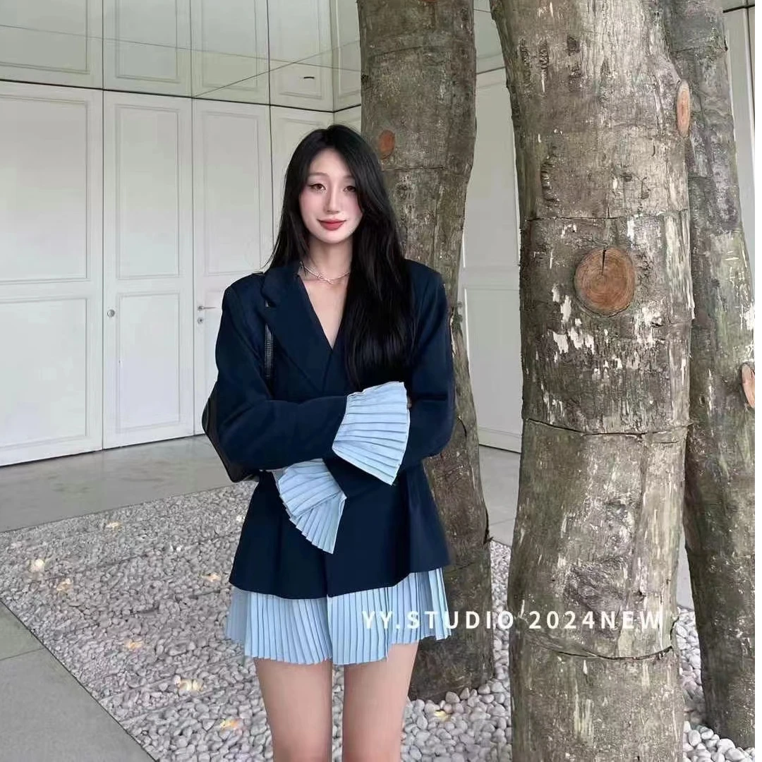 24年秋季新款拼接蓝色外套裙