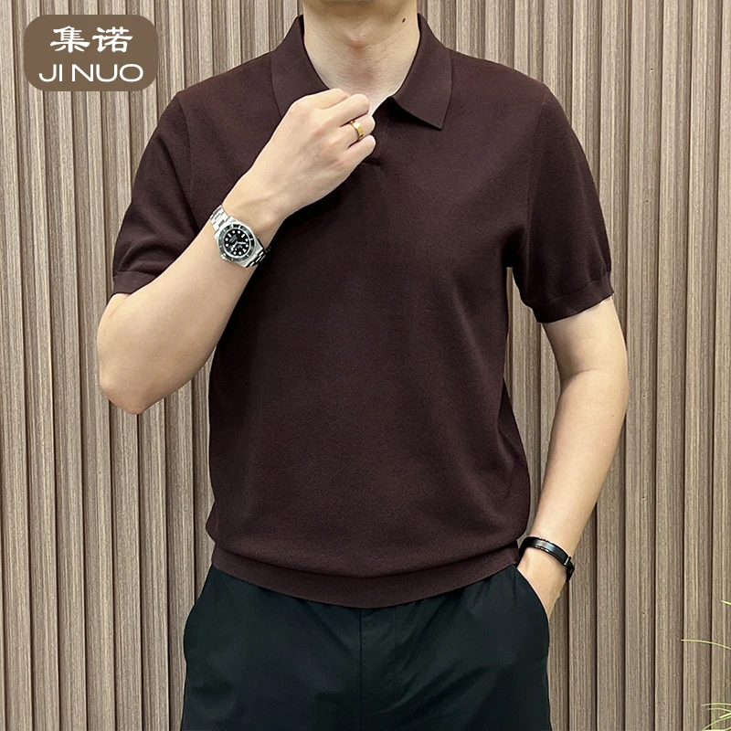 男士时尚海鸥领秋款纯色轻奢百搭休闲简约舒适翻领半袖Polo衫4901