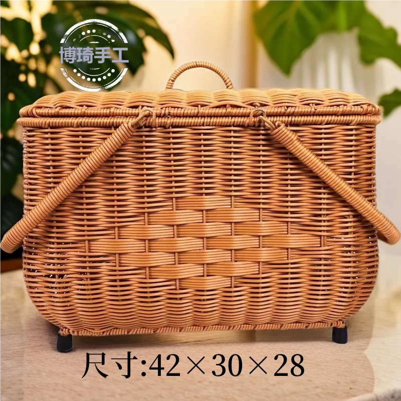 Y018特大号拜拜篮拜神篮手工野餐篮盖子可拆卸,活动提手42×30×28