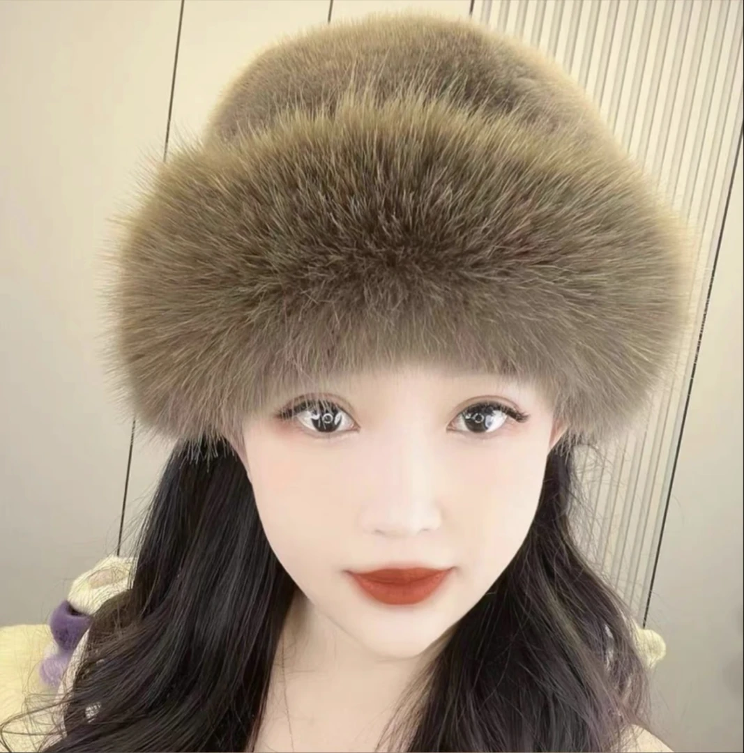 2023冬季毛毛帽子复古纯色显脸小包头蒙古帽女毛绒秋冬贝雷帽百搭