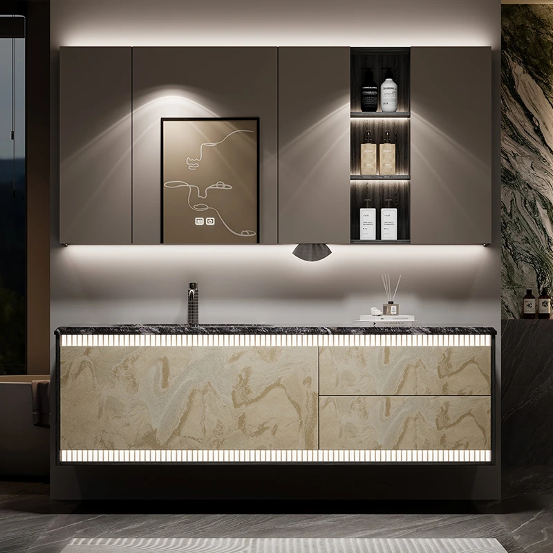 福艺斯意式轻奢浴室柜组合奢石洗脸盆洗手台高端卫浴套装hs022