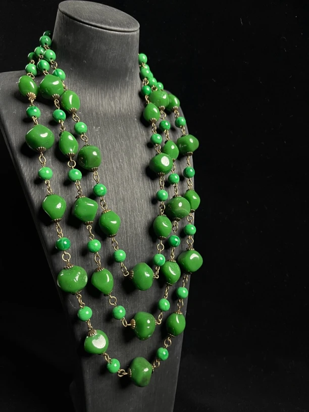 意式菠菜绿三层链条琉璃项链