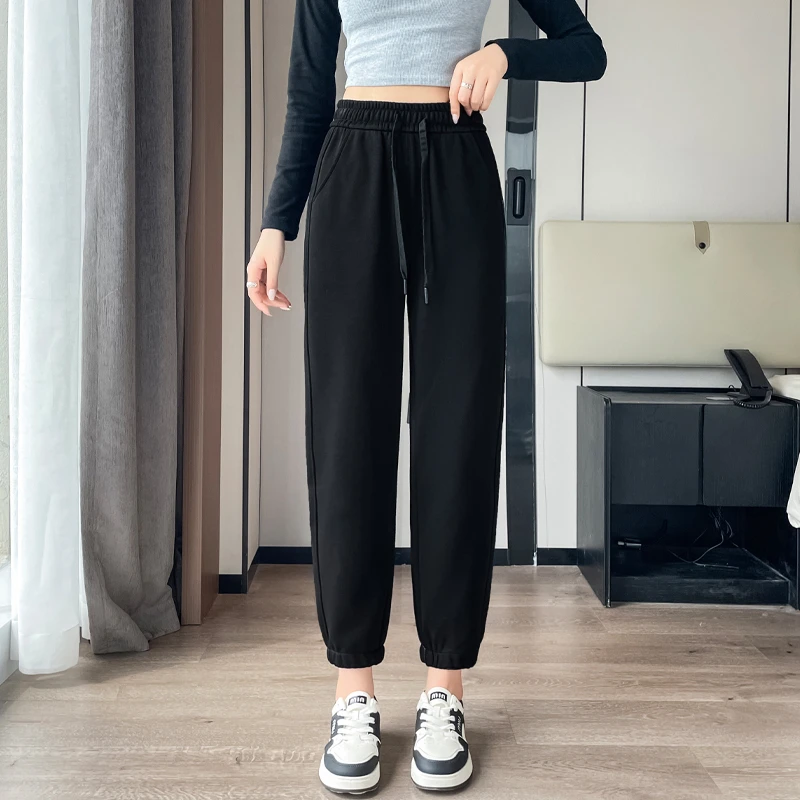 灰色运动裤女春秋夏2024新款卫裤小个子显瘦情侣哈伦束脚运动裤子