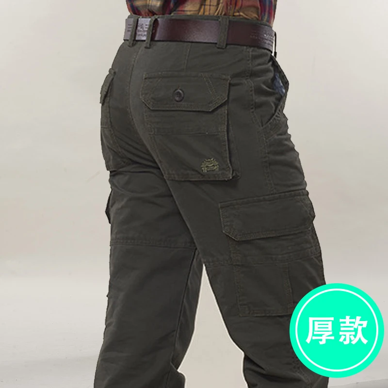户外春秋季新款男士厚款工装休闲裤子纯棉宽松多袋百搭直筒长裤