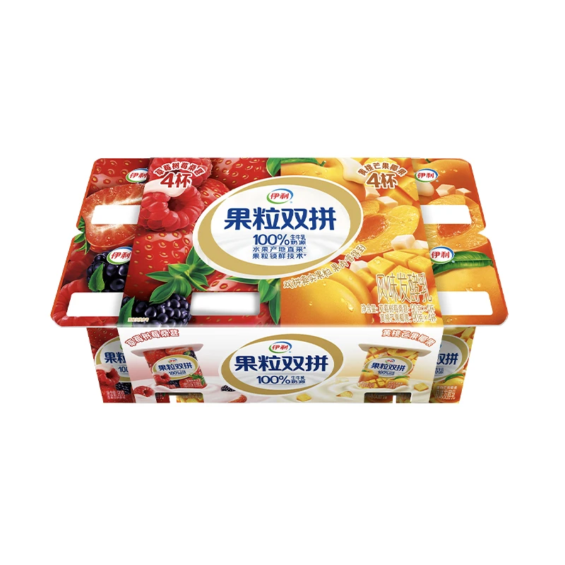 伊利 果粒双拼风味发酵乳 草莓树莓桑葚90g*4+黄桃芒果椰果90g*4 沃尔玛小时达 同城配送