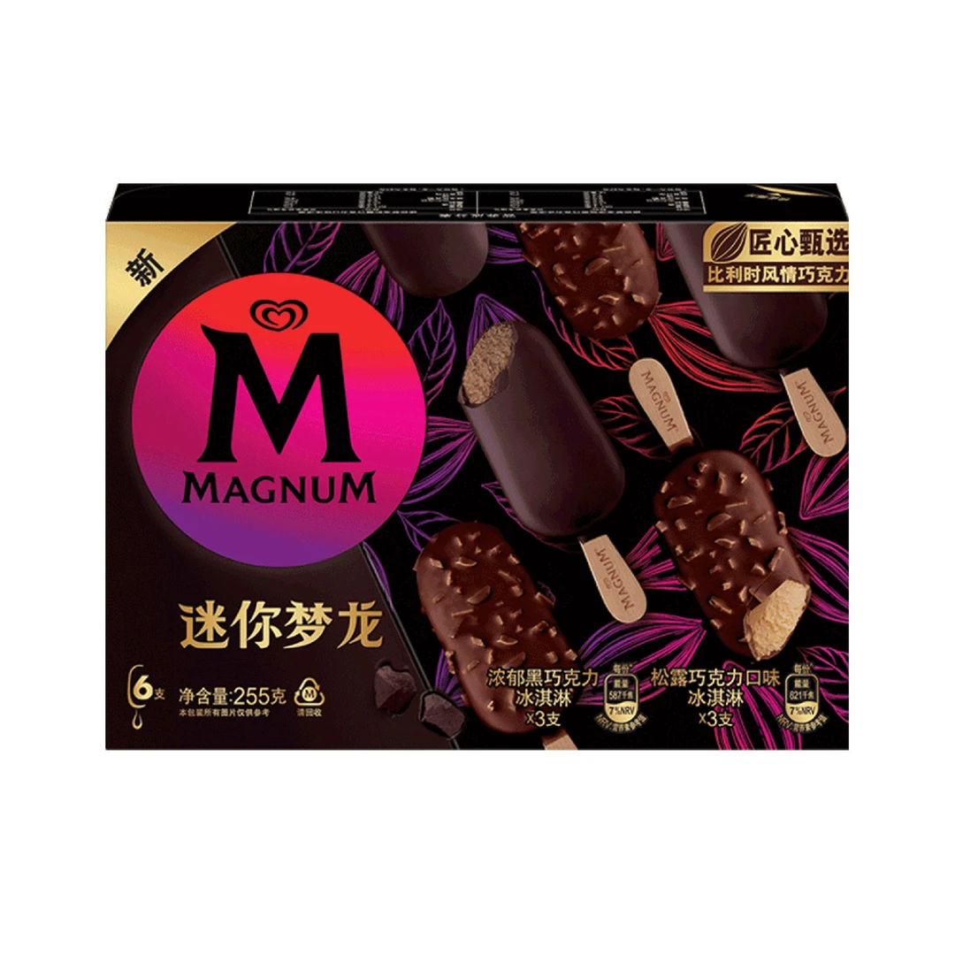 Walls/和路雪 迷你梦龙浓郁黑巧克力冰淇淋42g*3+松露巧克力口味冰淇淋43g*3雪糕小时达同城配送 沃尔玛