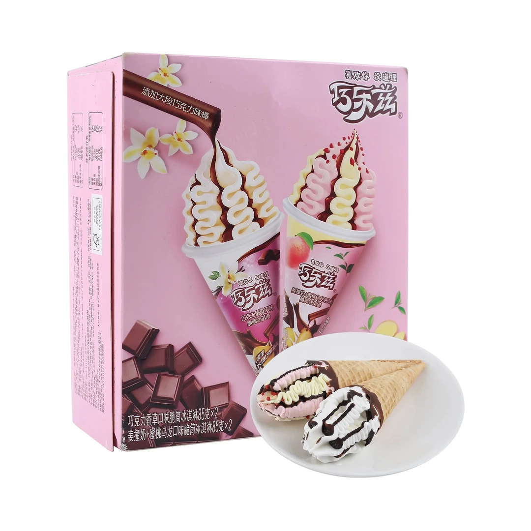 伊利 脆筒冰淇淋 340g（巧克力香草*2支 姜撞奶+蜜桃乌龙*2支）雪糕小时达同城配送 沃尔玛小时达 同城配送