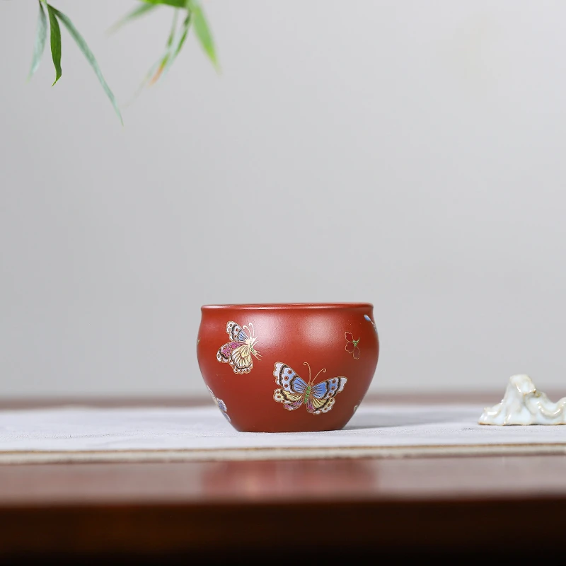 宜兴紫砂杯原矿朱泥紫砂品茗杯茶蛊茶碗全手工手绘珐琅彩主人杯