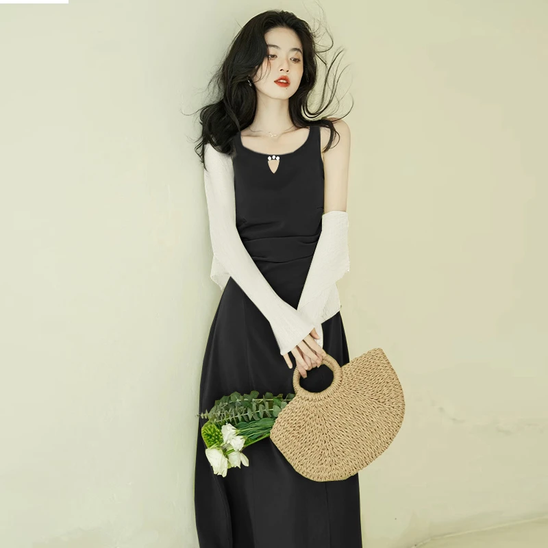 【密】【两件套】连衣裙秋季新款2025新高级感绝美超仙吊带开衫1744