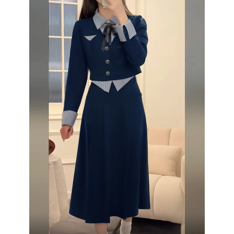 【两件套】2025新款小个子秋季上衣半身连衣裙女学院风套装2018