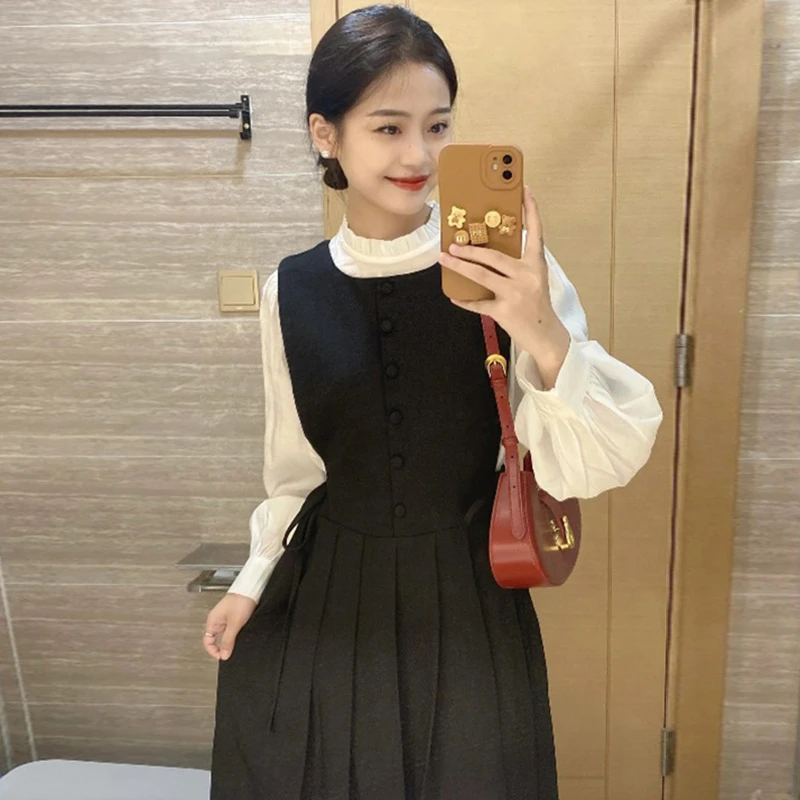 【TW】秋季小香风时尚高级感小洋装假两件女装显瘦收腰连衣裙子2065