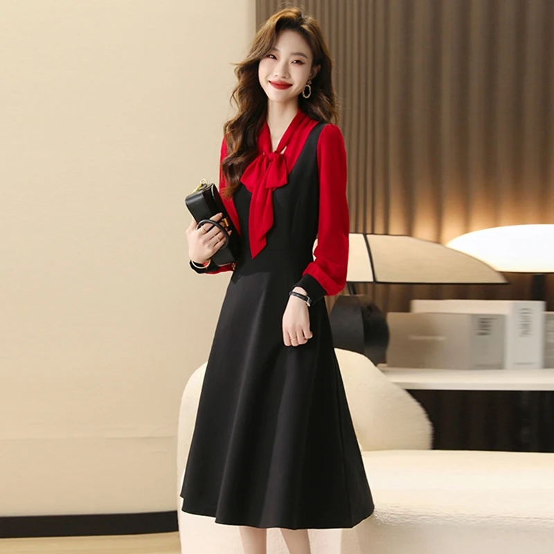 高贵上档次女装假两件连衣裙女2025新款长袖时尚气质高端裙子7553