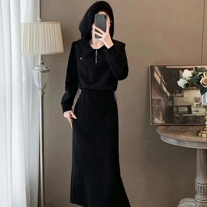 【两件套】娃娃领休闲2025年秋季新款减龄开叉半身裙两件套2252