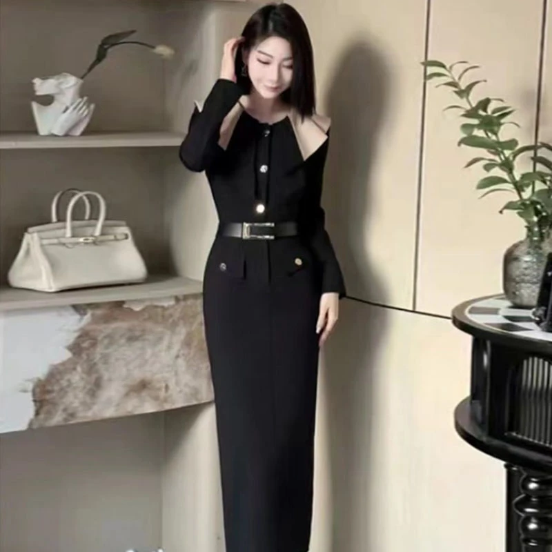 【BY】气质高级感收腰中长款连衣裙2025新款御姐风情万种裙子2930