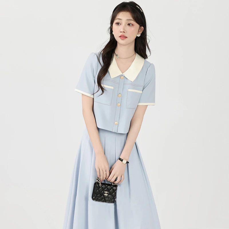 GY【两件套】法式气质时尚显瘦上衣夏季轻奢减龄收腰半身裙子1121