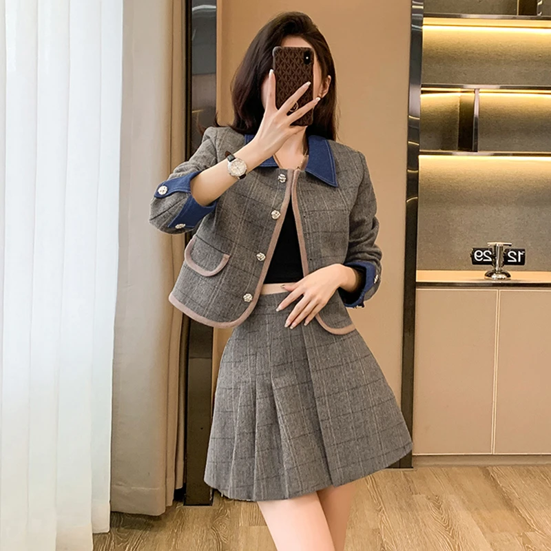 【PJ】【纯纯】【两件套】小香风短外套两件套学院风少女高级套装裙2311