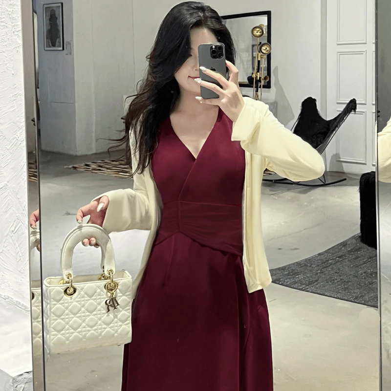 【潘潘】【两件套】2025新款秋季时尚长袖修身显瘦气质连衣裙子1981