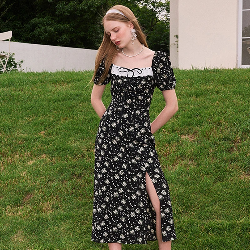 【核桃HETAO】宝藏衣橱仙女碎花开叉连衣裙2025新款女装收腰裙7285