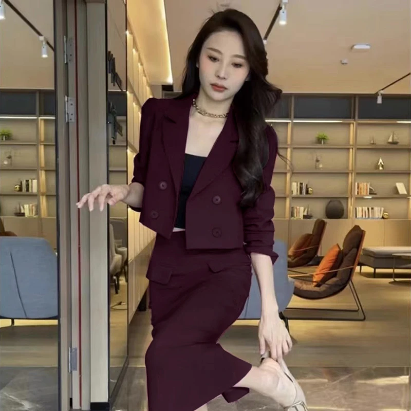 【两件套】2025新款上衣高腰显瘦小众外套包臀裙子套装女1968